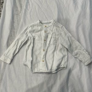 Zara Ecru Woven Button Down Shirt, 18-24 months